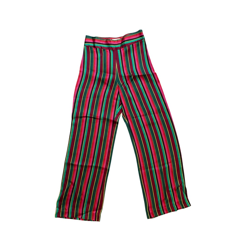 Sezane Baptisto Trousers Womens 34 US 2 Pink Green Striped Wide Leg Pants